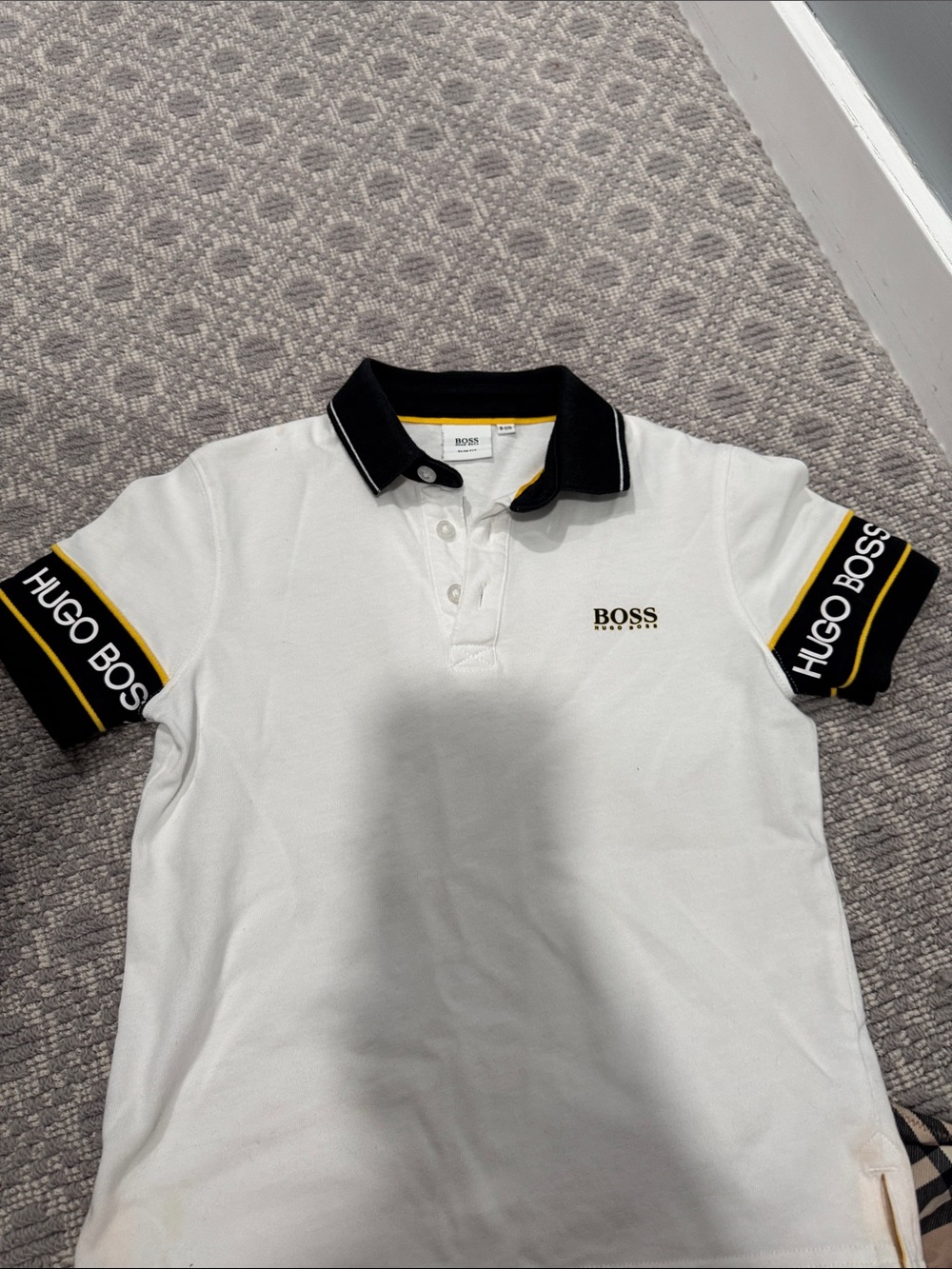 Hugo Boss White Polo with Black Collar and Yellow Accents